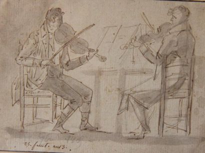 null - Ecole du XIXème s.

 Deux violonistes

 Encre brune

 8,5 x 11,5 cm.

- Ecole...