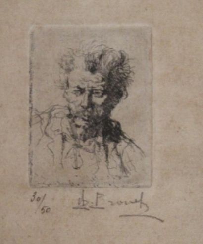 Auguste BROUET (1872-1940) Portrait d'homme
Mendiant
Femme
Trois gravures, signé...