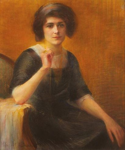 Marcel BASCHET Portrait d'une femme assise à la robe noire
Pastel signé en haut à...
