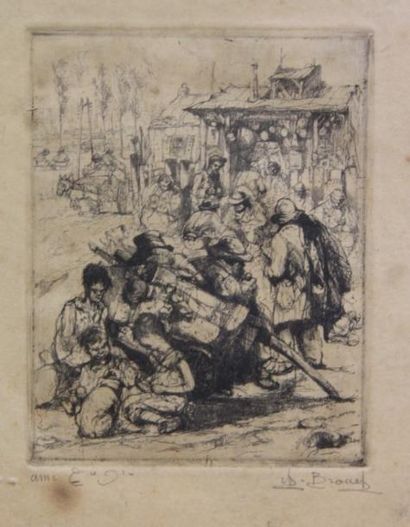 Auguste BROUET (1872-1940) Jeunes mendiants
Gravure, signée en bas à droite
11,5x9...