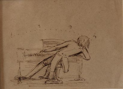 ECOLE DU XIXème s. Etude de pianiste
Trois encres brunes dans un même encadrement
8...