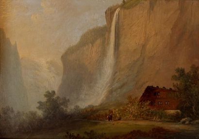 ECOLE DU XIXème s. La cascade
Huile sur panneau
17 x 24 cm.