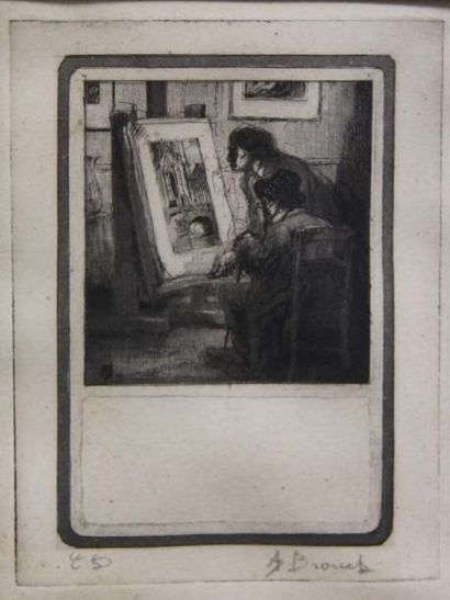 Auguste BROUET (1872-1940) L'atelier
Gravure, signée en bas à droite
10x7,5 cm