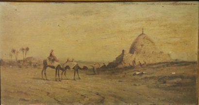 Ferdinand BONHEUR (1817-1887) Caravane de bédouin
Huile sur panneau signée en bas...