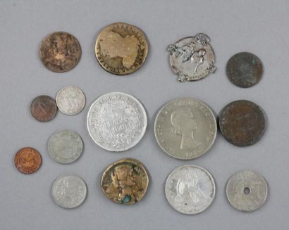 null Lot de pièces divers dont une pièce de 5 FF 1849, une pièce d'1/2 dollars 1861,...