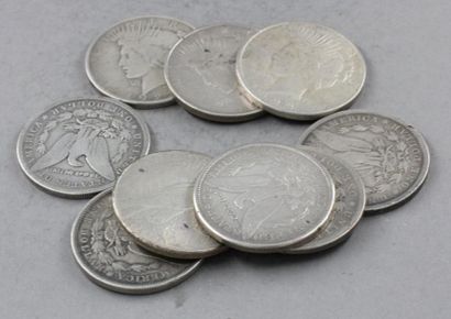 null Neuf pièces de one dollar US en argent 1879,1883,1891,1899,1921,1922,1923,1924...