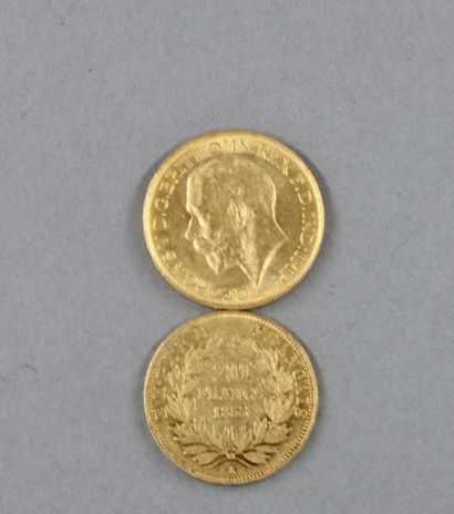 null Une pièce de 20 FF 1855 et un Souverain 1928 en or jaune