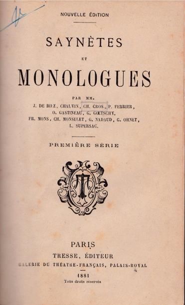 COLLECTIF Saynetes et monologues. 2 vol. In-12, ½ chagrin. Tresse, 1882. Collaborations...
