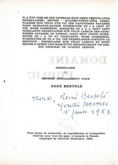 ROBERT DESNOS «La Famille Dupanard de Vitry-sur Seine». Deux pages autographes. Poème...