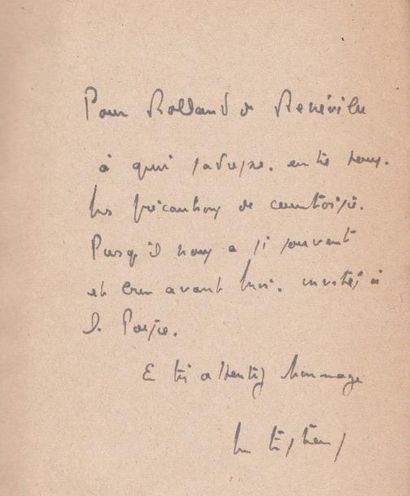 LUC ESTANG Invitation à la poésie Robert Laffont, 1943. SP. Envoi à André Rolland...
