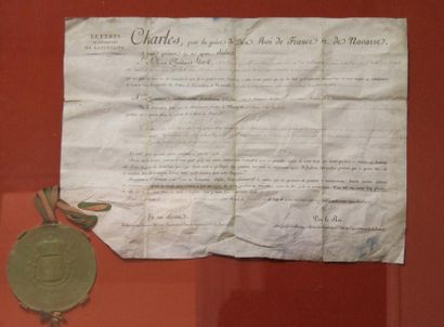 null Lettre de déclaration de naturalisation de 1825, encadrée.