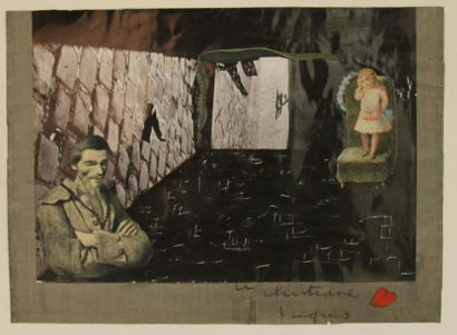 Jacques PREVERT Collage dédicacé à Christiane [Verger] format 24x33 cm contrecol...