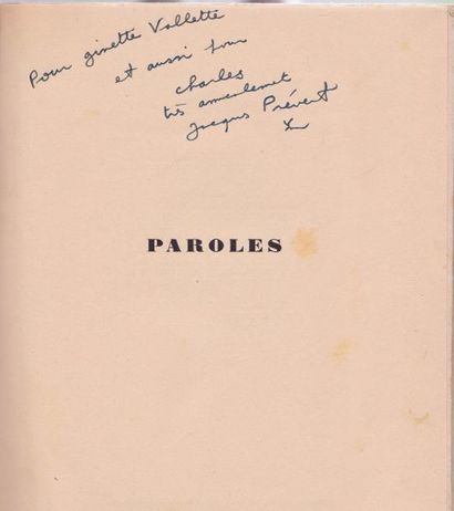 Jacques PREVERT Paroles. Le Point du Jour, 1946. In-12 br.
Édition originale. Envoi...