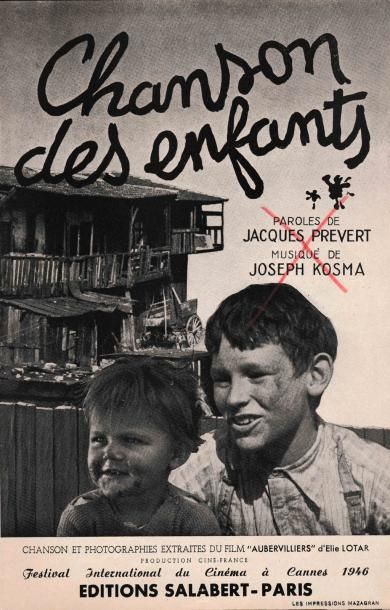 Jacques PREVERT Ensemble de partitions, textes de Jacques Prévert: Chanson des enfants,...