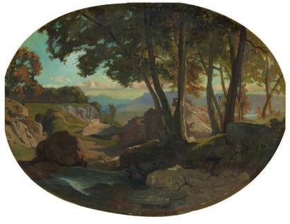 ALIGNY Caruelle d' (Attribué à) 1798 - 1871 Paysage montagneux au ruisseau et aux...