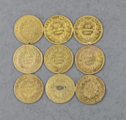 null Neuf pièces de 10 FF en or (sept abimées)