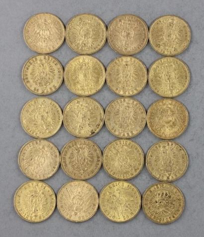 null 20 pièces de 20 Reichmark en or Guillaume Ier, Frédéric de Prusse, Frédéric...