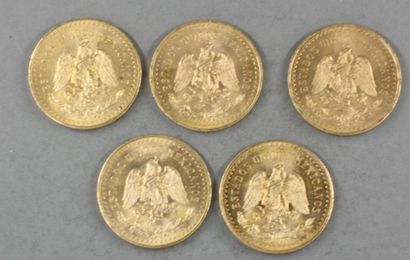 null 5 pièces de 50 Pesos en or 1943(2),1945(3)