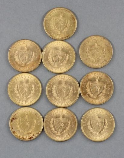 null Dix pièces de 10 pesos en or 1916 République de CUBA