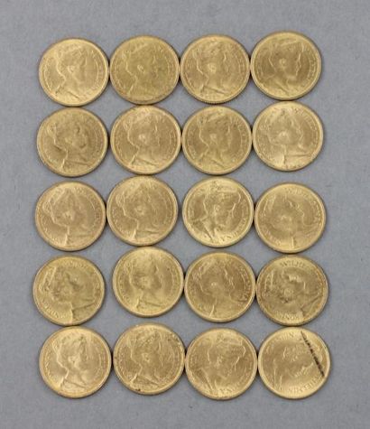 null PAYS BAS

Vingt pièces de 5 gulden en or Wilhelmina 1912