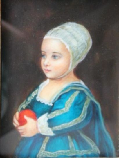 null Deux miniatures rectangulaires modernes "Portrait d'enfant à la pomme", "femme...