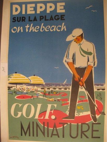 Léon GAMBIER, né en 1917 Golf miniature sur la plage de Dieppe Affiche lithographiée...