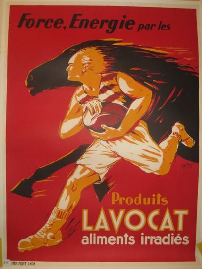 Henri PROST (1876-1940) Rugbyman Affiche publicitaire pour les produits Lavocat (entoilée)....