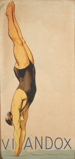 DORFI (1881-1976) Plongeur Affiche lithographiée en couleurs contrecollée sur carton...