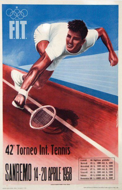 RONDINELLI. San Remo 42ème tournoi international. 1958 Affiche lithographiée (entoilée)....
