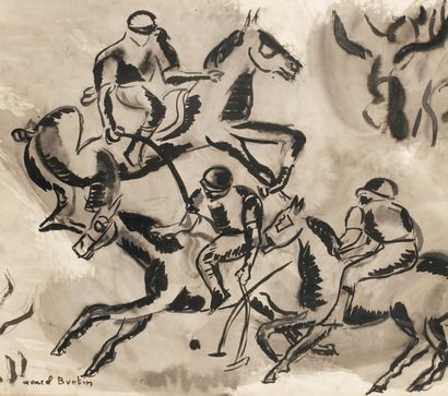 Marcel BURTIN (1902-1979) Joueur de Polo Lavis d'encre signé en bas à gauche. 46...