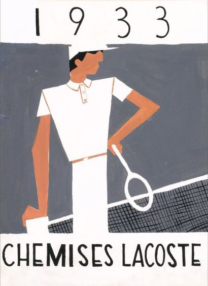 BRIOL (XXe). LACOSTE, 1933 Maquette à la gouache pour le 1er carton publicitaire...