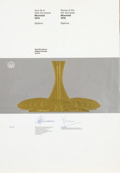 1976 Montréal Diplôme officiel remis à René Mercier en sa qualité de Délégué technique...
