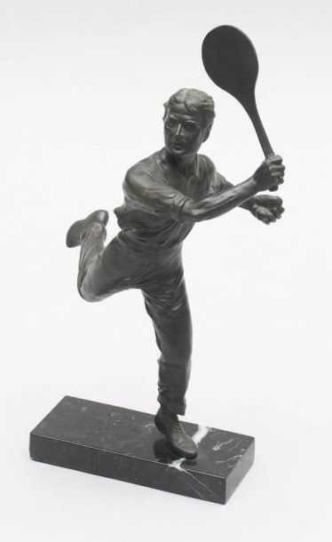 Franz IFFLAND (1862-1935) Le coup droit d'attaque Sculpture. Epreuve en bronze sur...