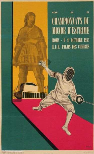 null Escrime Elio TOMEI (XXe). Championnats du monde d'Escrime ; Rome, 1955 Affiche...