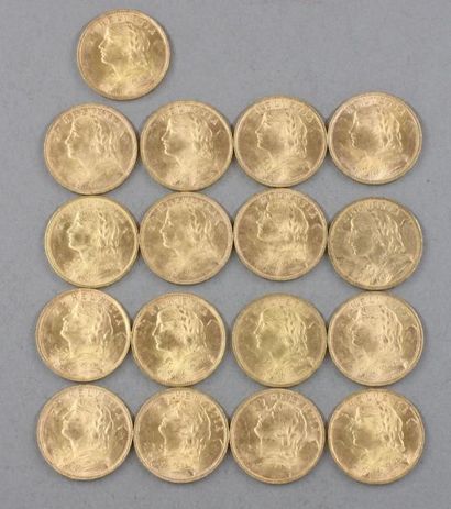 null *Dix sept pièces de 20 F Suisse en or