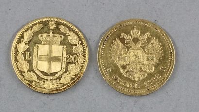 null *Une pièce de 5 roubles 1888 en or et une pièce de 20 Lire 1882 en or