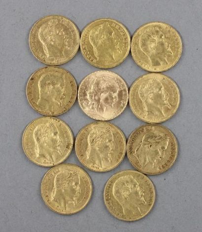 null *Onze pièces de 20 FF en or