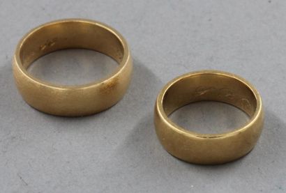 Deux anneaux en or jaune 18k, pds : 11,3-9,4...