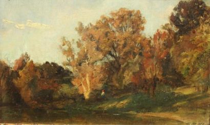 null Friedrich Albert SCHMIDT (1846-1916) Paysanne dans la forêt. Huile sur toile...