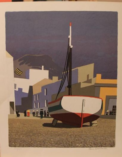null LARS NOORMAN (1915-1979) Bateau sur cales Femme Trois lithographies 69 x 55...
