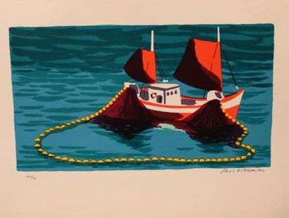 null LARS NOORMAN (1915-1979) Bateaux de pêche Quatre lithographies 62 x 74 et 50...