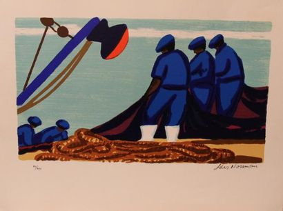 null LARS NOORMAN (1915-1979) Bateaux Pêcheurs Bretonne Quatre lithographies
