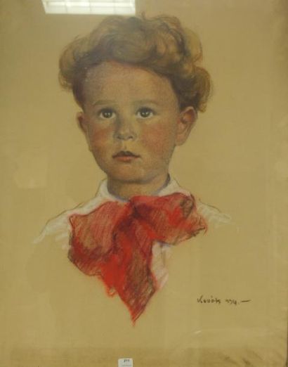 null KOVATS Portrait de jeune garçon Crayon gras signé 60 x 46 cm.|