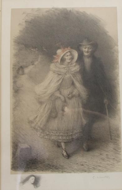 null Charles LEANDRE (1862 - 1934) - Couple sur un chemin. 43 x 28 cm. Lithographie...