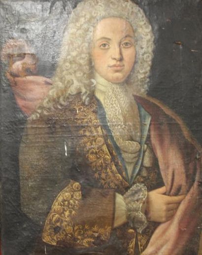 null Ecole du XVIIème s. Portrait de gentilhomme à l'écharpe rose Huile sur toile...