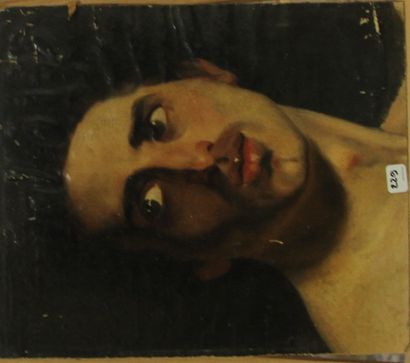 null Ecole française du XIXème s. Etude de visage d'homme Quatre huiles sur carton...