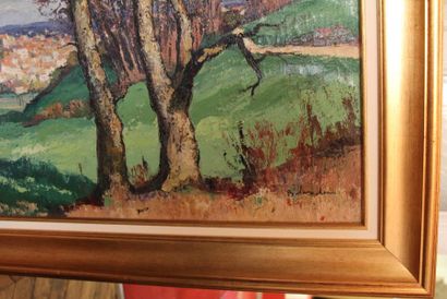 null Gaston BALANDE (1880-1971) Paysage au village Huile sur toile, signée en a droite...