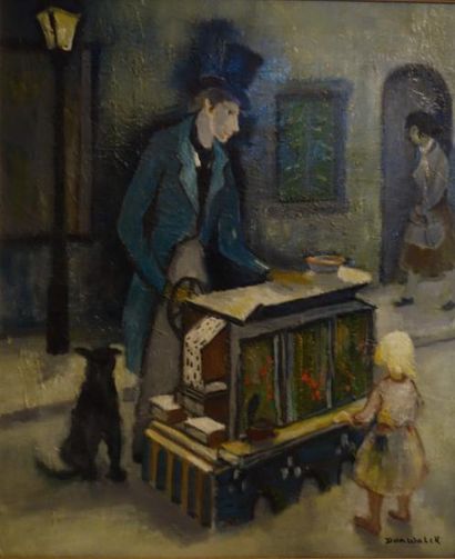 null Dan WALCK (1909-2002) Le joueur d'orgue de Barbarie Huile sur toile signée 55...