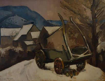 null Raymond ROCHETTE (1906-1993) La carriole en hiver, Torny Huile sur panneau signée...