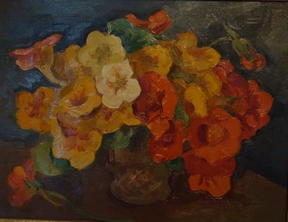 null Raymond ROCHETTE (1906-1993) Nature-mortes aux fleurs et fruits Six huiles sur...